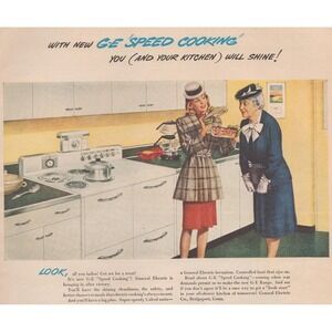 Vintage 1945 General Electric Print Ad GE Electric Range WW2 Retro Kitchen Decor